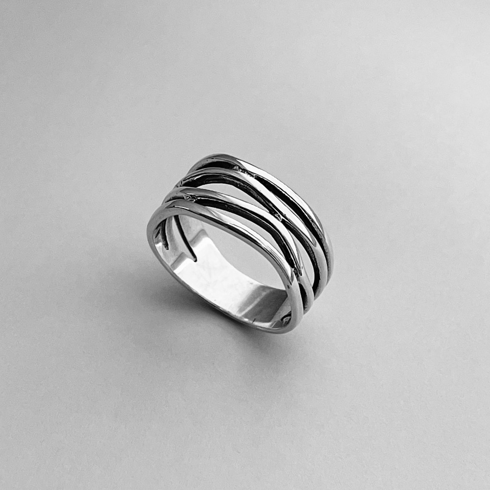 Sterling Silver Multiple Lines Ring, Wrap Ring, S… - image 1